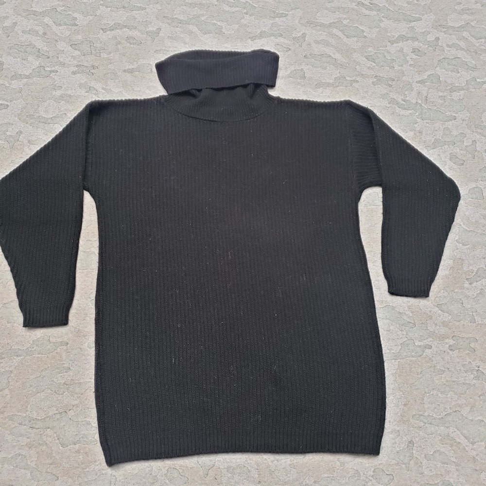 Vintage Tech Knit Sweater Womens Medium Black Turtleneck Long Sleeve Made In USA